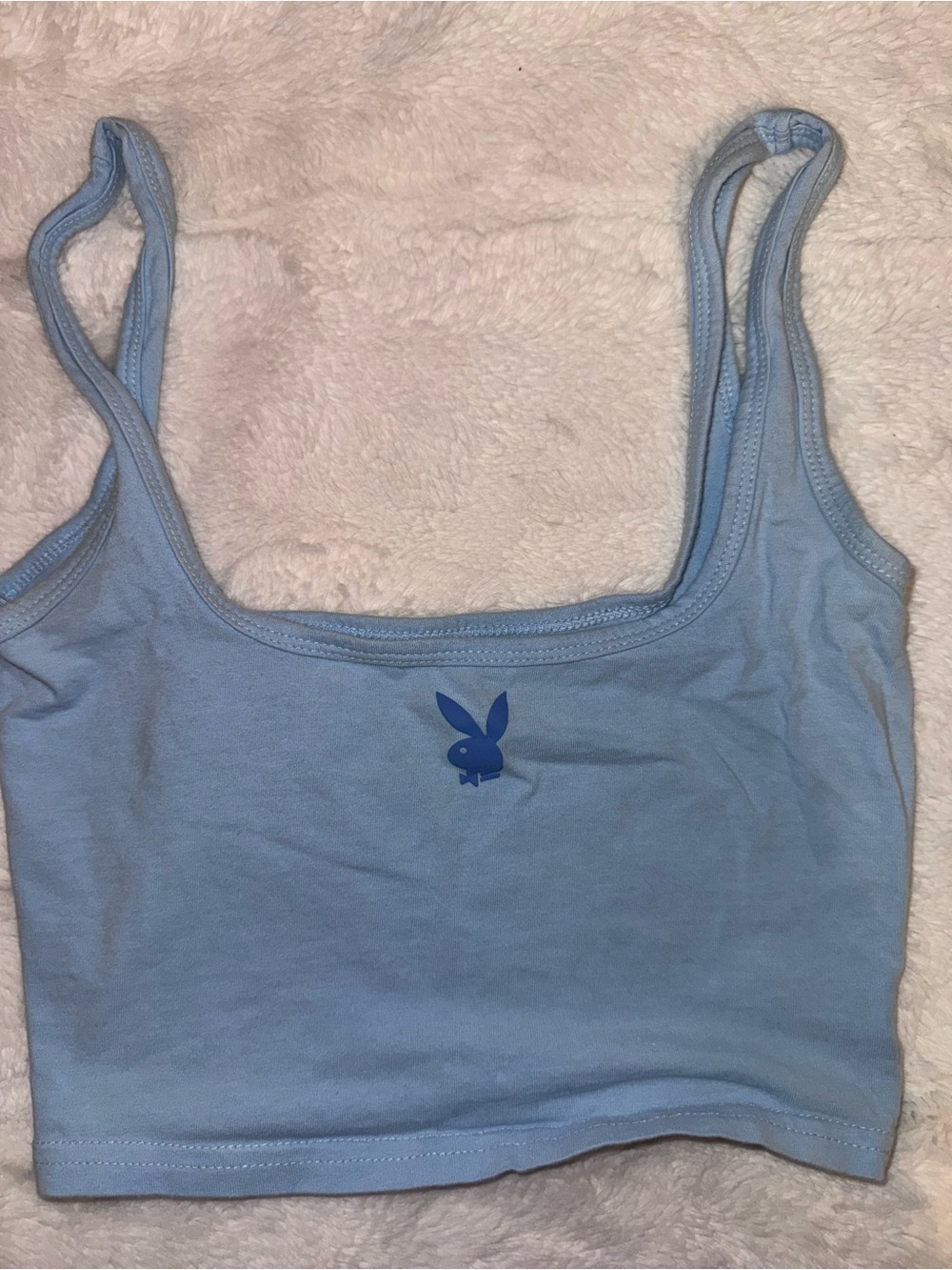 PLAYBOY Light Blue Cropped Tube Top with Bunny Print